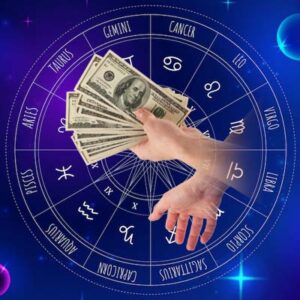 An astrological chart depicting financial growth and stability themes for the year 2025.